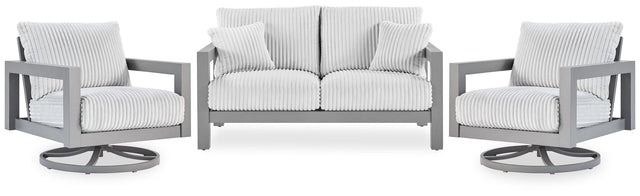Hurley Gray Park outdoor loveseat and two lounge chairs set front view
