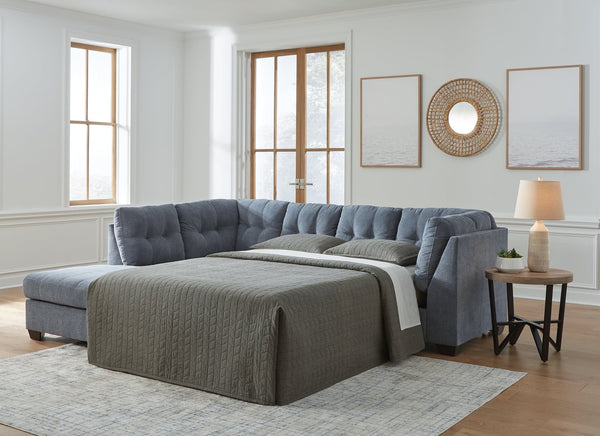 Marleton Denim Microfiber sectional sofa front view with chaise