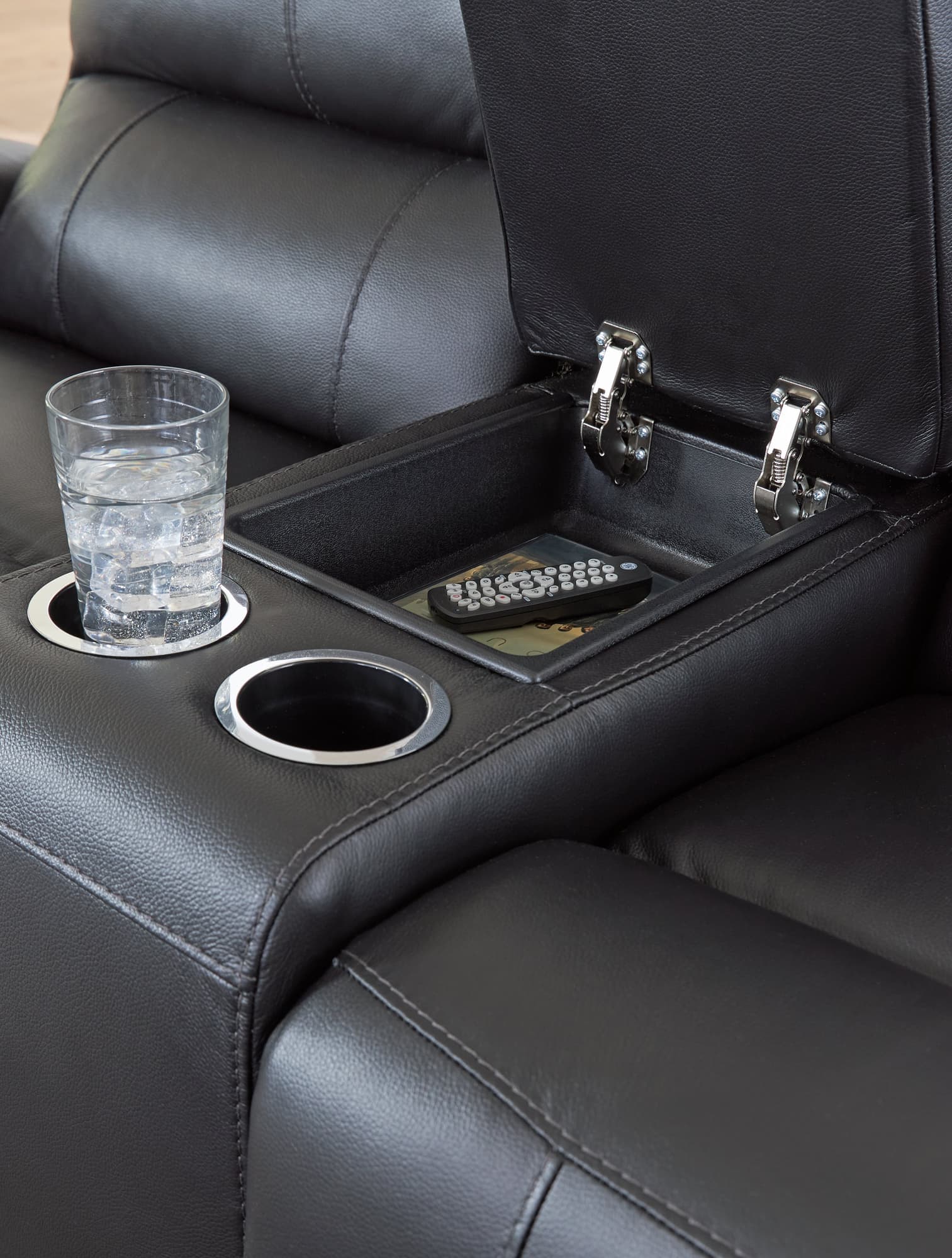 Glossmore Black Reclining Sofa front view