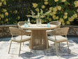 Orchard Beige Beach outdoor dining table and 4 chairs set, front view
