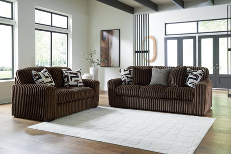 main view of Midnight Madness Chocolate Sofa and Loveseat furniture set