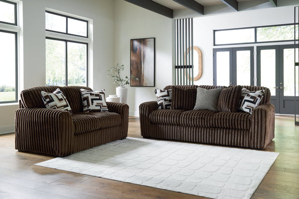 main view of Midnight Madness Chocolate Sofa and Loveseat furniture set