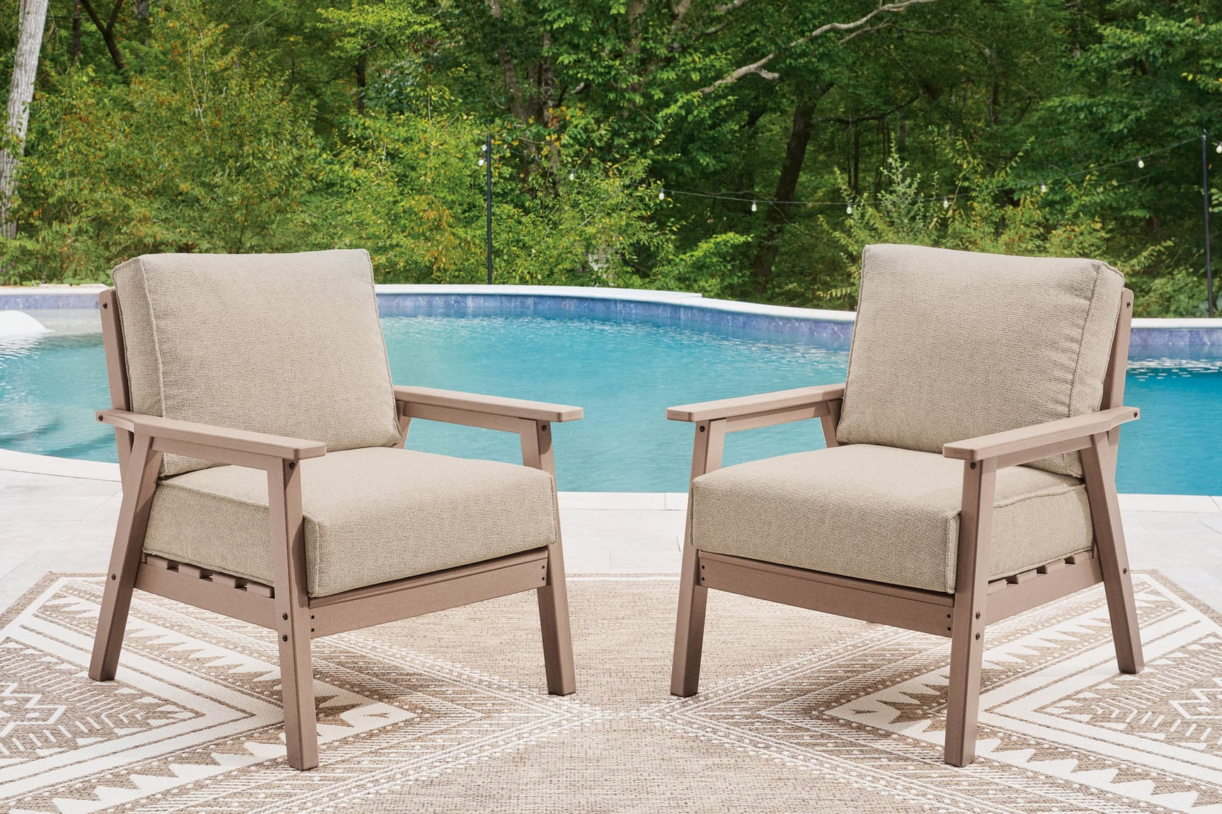 Grover Driftwood Beach outdoor sofa set with lounge chairs front view