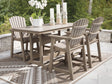 Seacliff medium brown outdoor counter height dining table with 4 barstools - front view