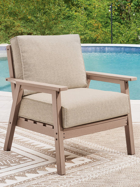 Grover Driftwood Beach outdoor sofa set with two chairs and coffee table front view