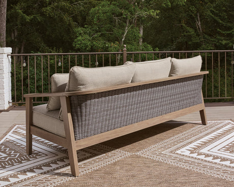 Harmony Outdoor Sofa front view in natural and gray