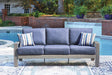 Blue/Gray Moon Beach Outdoor Sofa with 2 Lounge Chairs front view