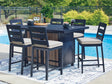 East Navy Blue and Driftwood Outdoor Fire Pit Table with 6 Barstools