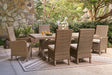 Laguna Beige Heights outdoor dining table and six chairs, front angle