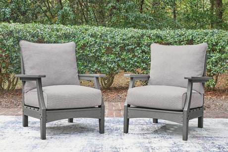 Cove Gray Beach outdoor sofa with two lounge chairs front view