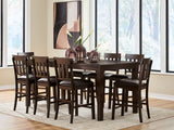 Haddigan dark brown counter height dining table with 8 matching barstools