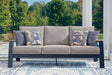 East Navy Blue and Driftwood Outdoor Sofa with 2 Swivel Glider Chairs set view