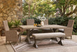 Laguna Beige Heights outdoor dining table with 4 chairs and bench - front angle