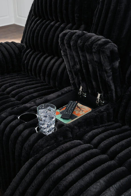 Rhine Onyx Falls power reclining sofa front view in onyx corduroy