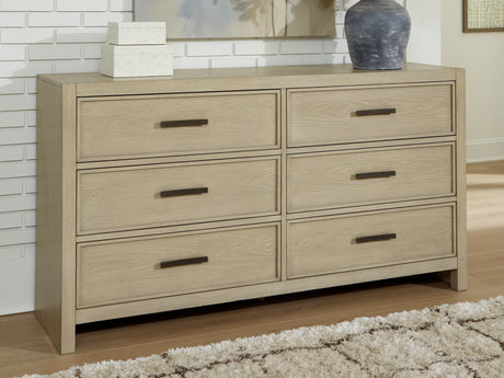 Calmoro Gray Dresser front view with closed drawers