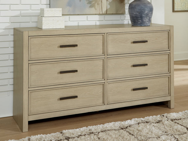 Calmoro Gray Dresser front view with closed drawers