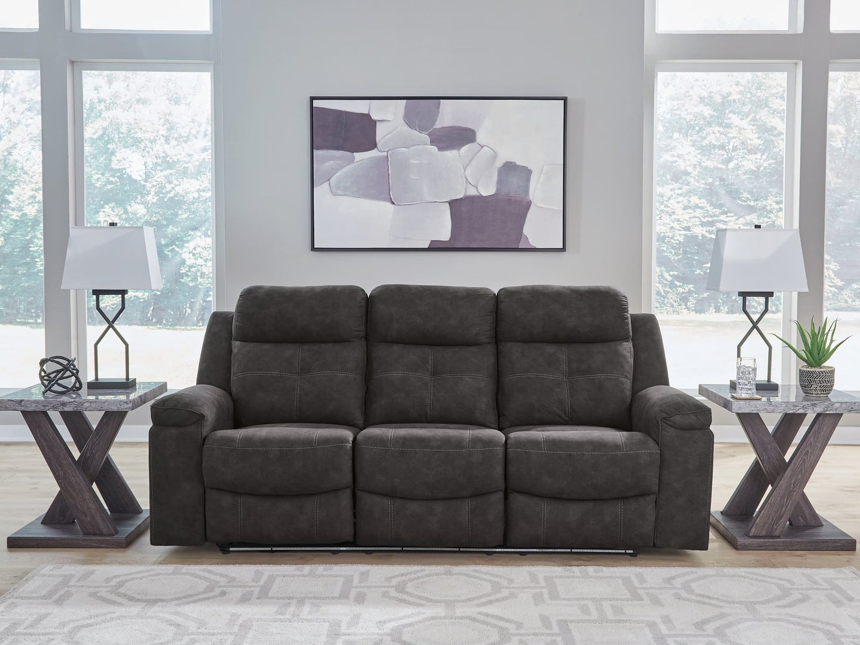 Brysonview Charcoal Faux Leather Reclining Sofa front view