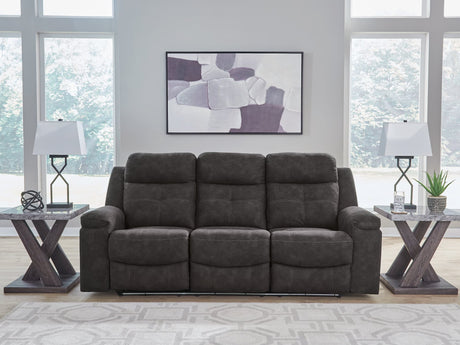 Brysonview Charcoal Faux Leather Reclining Sofa front view