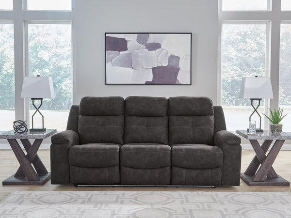 Brysonview Charcoal Faux Leather Reclining Sofa front view