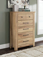 Makidern Tan Chest of Drawers front view showing five drawers