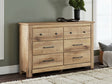Makidern tan casual 6-drawer dresser front view