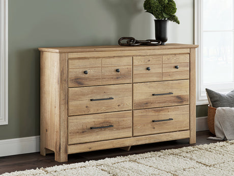 Makidern tan casual 6-drawer dresser front view