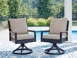 East Beach Outdoor Swivel Chair with Navy Blue Cushion and Driftwood Finish, front angle