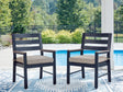 East Beach navy blue outdoor arm chair set of 2, angled view