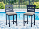 East Beach navy blue outdoor counter height bar stool set of 2, front angle
