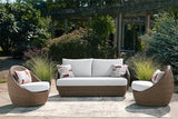 Double Point Beige Outdoor Loveseat and 2 Swivel Chairs set front view