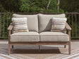 Harmony Headlands Natural Gray Outdoor Loveseat with Cushions - front angle