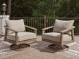 Harmony Headlands outdoor swivel lounge chair in natural gray seen from front-left angle