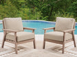 Grover Beach Driftwood Outdoor Lounge Chair front view with cushions set of 2