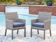 Half Moon Beach blue gray outdoor arm chair with cushion front angle