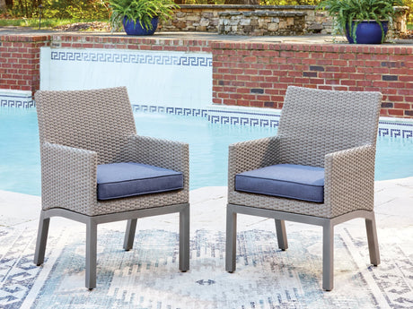 Half Moon Beach blue gray outdoor arm chair with cushion front angle