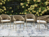 Orchard Beach beige outdoor arm chair with cushion, front angle