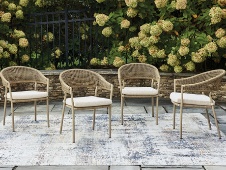 Orchard Beach beige outdoor arm chair with cushion, front angle