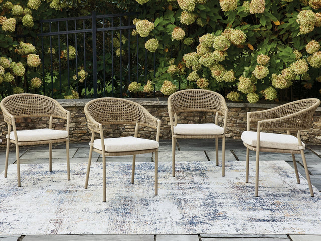 Orchard Beach beige outdoor arm chair with cushion, front angle