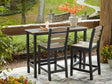 Shoreline Beach outdoor black and beige counter table and two barstools front view