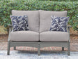 Cove Beach gray outdoor loveseat with cushions front angle