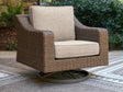 Laguna Heights beige outdoor swivel lounge chair front angle with cushion
