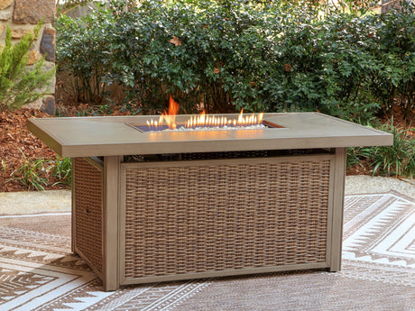 Laguna Heights Beige Outdoor Fire Pit Table front view