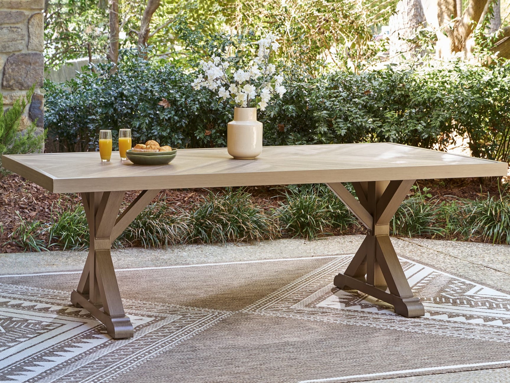 Laguna Heights Beige Outdoor Dining Table front view
