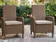 Laguna Heights beige outdoor arm chair with cushion front angle