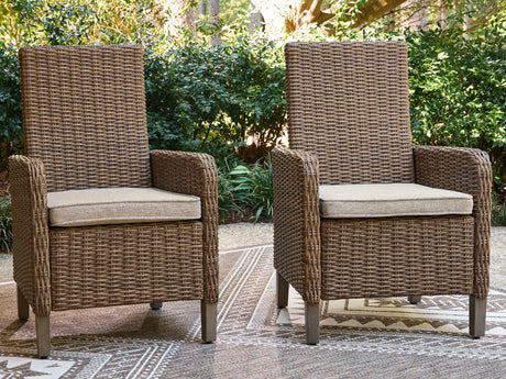 Laguna Heights beige outdoor arm chair with cushion front angle