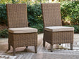 Laguna Heights beige outdoor side chair with cushion front angle