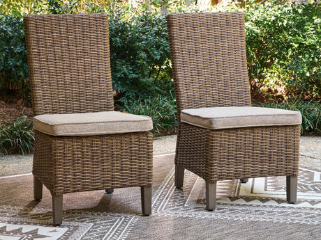 Laguna Heights beige outdoor side chair with cushion front angle