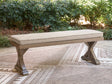 Laguna Heights beige outdoor bench with cushion front angle