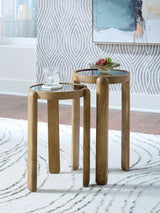 Jossor light brown mango wood accent table set of 2, front view