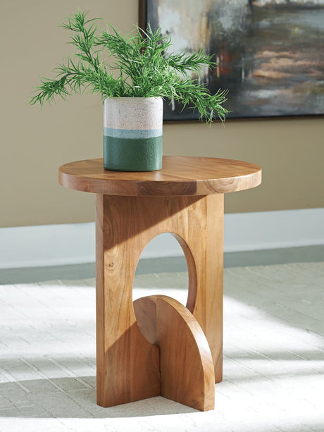 Hollbourne Brown Acacia Wood Accent Table front view